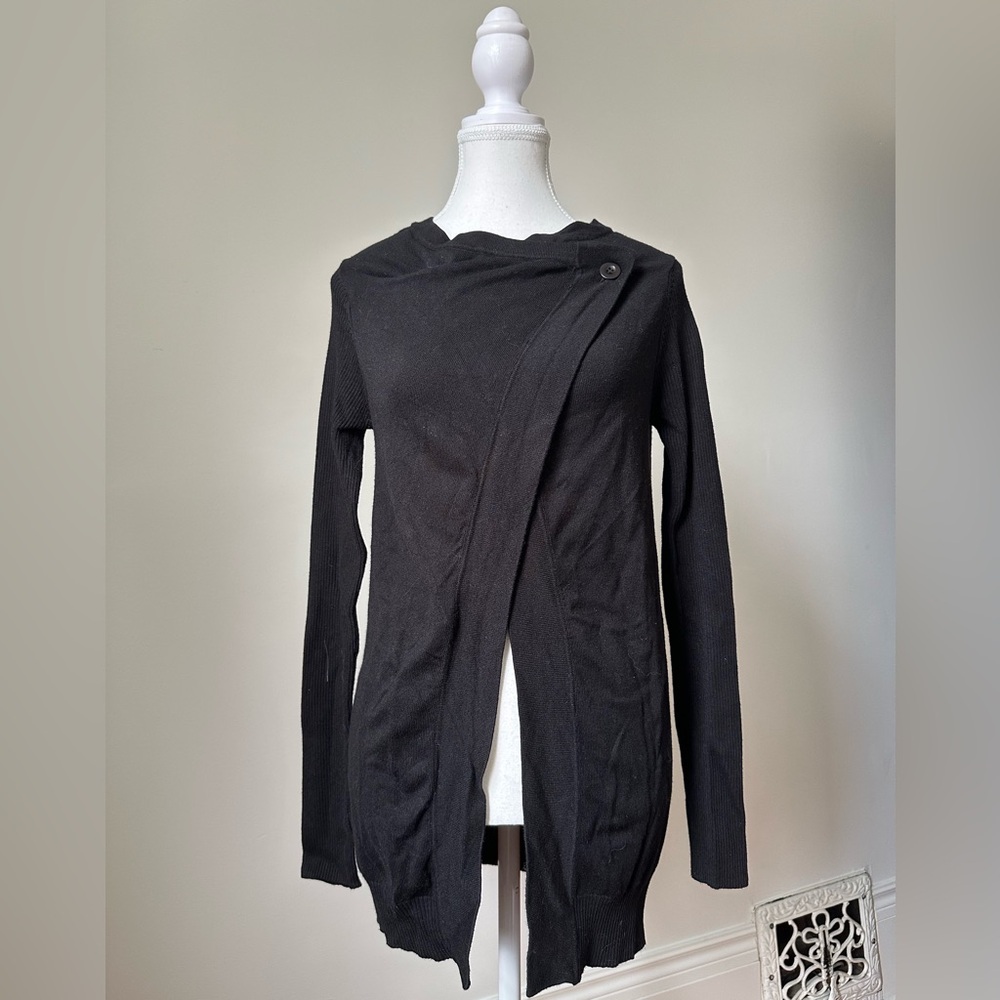 SUZY SHIER Y2K Black Whimsigoth Single Button Asymmetric Wrap Cardigan Size XS